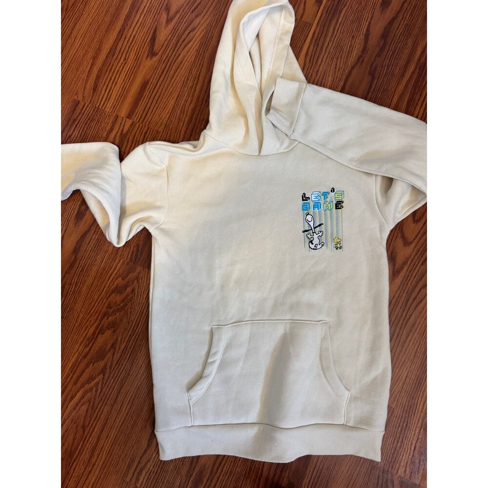 Peanuts "Lets GAME" Snoopy Hoodie Kids 10-12 Cream Gamer Charlie Brown Woodstock